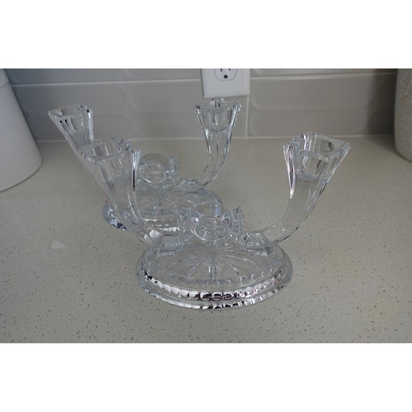 Crystal Clear Glass Double Candle Holder Candelabra‎ Elegant Home Decor Set - Picture 5 of 7